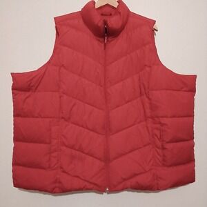 Lands End Mens Red Down Puffer Vest Chevron Quilted Full Zip 3X Classic 488146